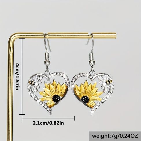 Bee Sunflower Heart Dangle Earrings Boho Bohemian Floral Flower Hook Earrings for Women Party Accessory, All-Season Wear in Saudi Arabia