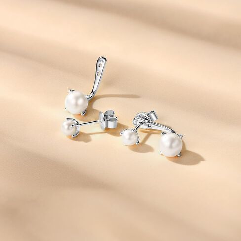 Pearl Drop Earrings for Women Front Back Jacket Earrings 925 Sterling Silver Two Wear Style Standalone Stud Earrings and Dangle Charm Ear Jacket Combined Sets in Saudi Arabia