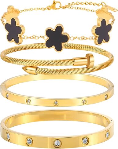 18 ألف ذهبية مطلية بتكديس الأزهار الزهرية للنساء- مجموعة حب الأظافر من الفولاذ المقاوم للصدأ ، هدية مجوهرات عصرية لعيد الحب ، عيد الأم ، يوم المرأة in Kuwait