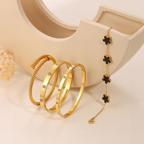 18 ألف ذهبية مطلية بتكديس الأزهار الزهرية للنساء- مجموعة حب الأظافر من الفولاذ المقاوم للصدأ ، هدية مجوهرات عصرية لعيد الحب ، عيد الأم ، يوم المرأة in Kuwait