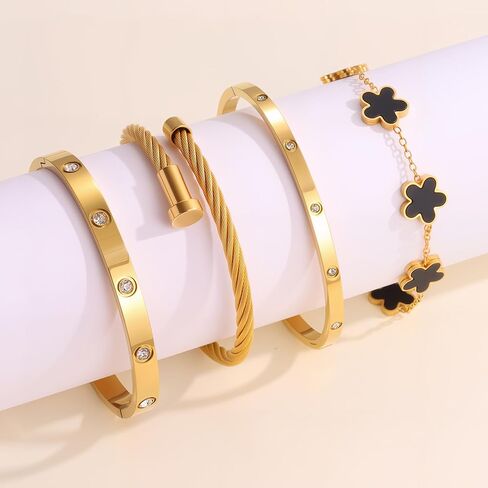 18 ألف ذهبية مطلية بتكديس الأزهار الزهرية للنساء- مجموعة حب الأظافر من الفولاذ المقاوم للصدأ ، هدية مجوهرات عصرية لعيد الحب ، عيد الأم ، يوم المرأة in Kuwait