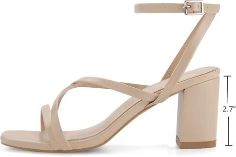 Shoe'N Tale Strappy Heels for Women Block Chunky Heels Open Square Toe Ankle Strap Buckle Sandals(10,Natural Nude) in Saudi Arabia