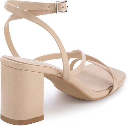 Shoe'N Tale Strappy Heels for Women Block Chunky Heels Open Square Toe Ankle Strap Buckle Sandals(10,Natural Nude) in Saudi Arabia