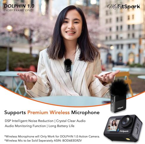DOLPHIN 1.0 20M Body Waterproof Real 4K30FPS 20MP Dual Touchscreen WiFi Action Cam | Pre-Record | EIS+6Axis Gyro | No.1 Chipset-Sensor | Wide-Angle | Wireless MIC Support | 2 Batteries + Dock in Saudi Arabia