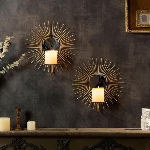 Aim & Ggkk Wall Candle Sconce Holder ، مجموعة من 2 Mirror Gall Metal Candle حامل للمنزل ، غرفة المعيشة ، غرفة الطعام ، مزرعة Rustic Boho ديكورات in Kuwait