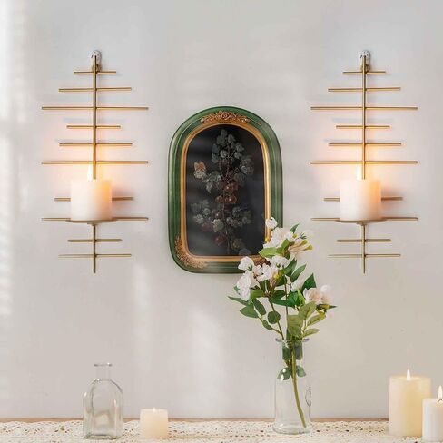 Aim & Ggkk Wall Candle Sconce Holder ، مجموعة من 2 Mirror Gall Metal Candle حامل للمنزل ، غرفة المعيشة ، غرفة الطعام ، مزرعة Rustic Boho ديكورات in Kuwait
