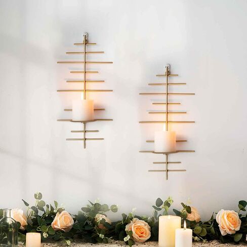 Aim & Ggkk Wall Candle Sconce Holder ، مجموعة من 2 Mirror Gall Metal Candle حامل للمنزل ، غرفة المعيشة ، غرفة الطعام ، مزرعة Rustic Boho ديكورات in Kuwait