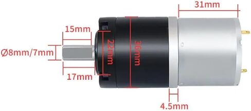 36GP-3530 Micro Planetary Gear Motor DC ، 12V-24V ، Black and Silver ، Brustrruction ، عزم الدوران العالي 50 كجم ، دوران للأمام والعكس ، محرك مصقول مع علبة التروس المعدنية الكاملة (22 دورة في الدقيقة 24 فولت) in Saudi Arabia
