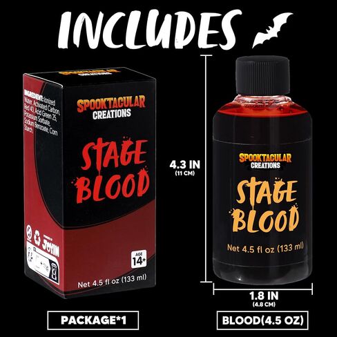 Spooktacular Creations 4.5oz Fake Blood, Washable Fake Blood for Clothes, Halloween Vampire Makeup for Halloween Costumes, Zombie Makeup Face Body Paint in Saudi Arabia