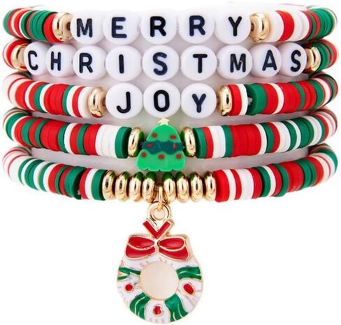 APXXAIBO Christmas - Themed Wreath Bracelet Set, Fashionable and Casual Style, Classic Christmas Color Scheme, Christmas Tree and Letter Beaded Bracelets in Saudi Arabia
