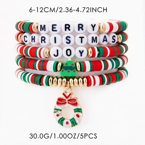 APXXAIBO Christmas - Themed Wreath Bracelet Set, Fashionable and Casual Style, Classic Christmas Color Scheme, Christmas Tree and Letter Beaded Bracelets in Saudi Arabia