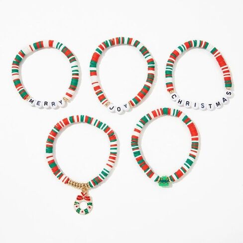 APXXAIBO Christmas - Themed Wreath Bracelet Set, Fashionable and Casual Style, Classic Christmas Color Scheme, Christmas Tree and Letter Beaded Bracelets in Saudi Arabia