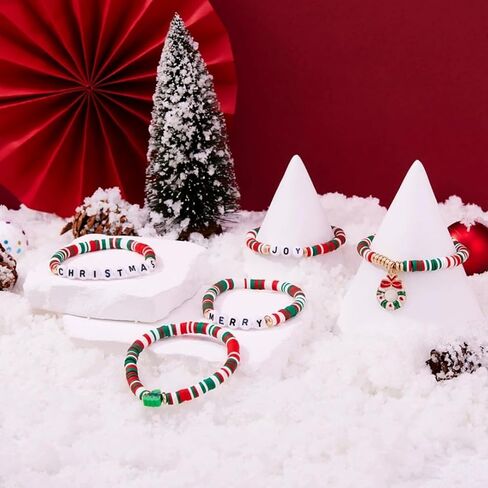 APXXAIBO Christmas - Themed Wreath Bracelet Set, Fashionable and Casual Style, Classic Christmas Color Scheme, Christmas Tree and Letter Beaded Bracelets in Saudi Arabia