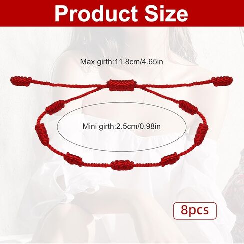 8 Pieces Red String Bracelet Set - Adjustable 7 Knot Red Cord Bracelet, Lucky Charm Bracelet Amulet for Protection, Knots String for Protection, Bracelets Knots Chain Braided for Friendship, Lovers in Saudi Arabia