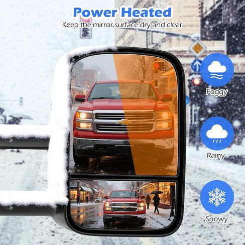 Goplus Heated Towing Mirror Pair, Power Tow Mirrors Compatible with 2007-2012 Chevy Silverado GMC Sierra, Telescoping Extendable Side Mirrors with Electric Adjustment, LED Signal Lights & Folding in Saudi Arabia