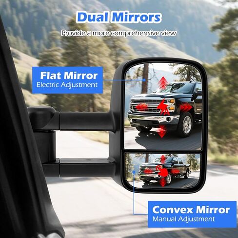 Goplus Heated Towing Mirror Pair, Power Tow Mirrors Compatible with 2007-2012 Chevy Silverado GMC Sierra, Telescoping Extendable Side Mirrors with Electric Adjustment, LED Signal Lights & Folding in Saudi Arabia