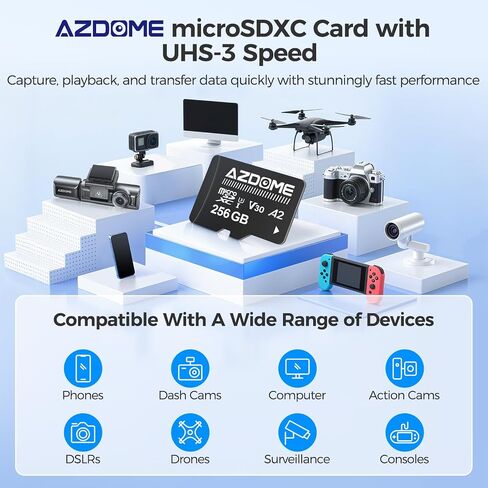 AZDOME 128GB Micro SD Card microSDXC Memory Card for AZDOME M550 GS63H Pro M63 M300 M300S M27 M17 M01 Pro PG19X Dash Cam Full HD & 4K UHD, U3, A2, V30 in Saudi Arabia