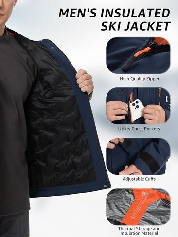 Men's Thermal Waterproof Windproof Jacket Hooded Insulated, Lightweight Winter Snow Coat with Multiple Pockets in Saudi Arabia