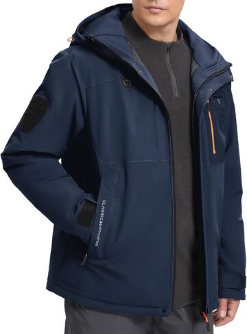 Men's Thermal Waterproof Windproof Jacket Hooded Insulated, Lightweight Winter Snow Coat with Multiple Pockets in Saudi Arabia