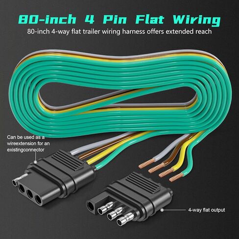 4 Pin Trailer Connector Harness Extension 80 Inch, 16AWG 4 Way Trailer Plug Flat Wire Extender, Male to Female Trailer Light Connector for Hitch, Utility, Boat, or RV Trailers in Saudi Arabia