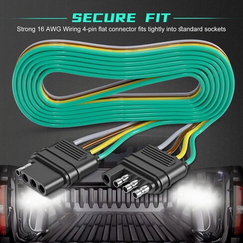 4 Pin Trailer Connector Harness Extension 80 Inch, 16AWG 4 Way Trailer Plug Flat Wire Extender, Male to Female Trailer Light Connector for Hitch, Utility, Boat, or RV Trailers in Saudi Arabia