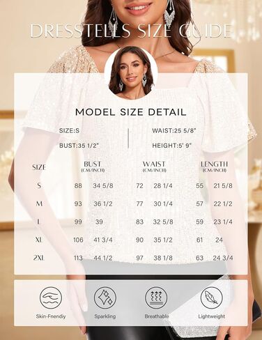 DRESSTELLS Women's Sparkly Sequin Tops Short Sleeve Glitter Dressy Blouses Square Neck Club Ruffle Party Shirts in Saudi Arabia