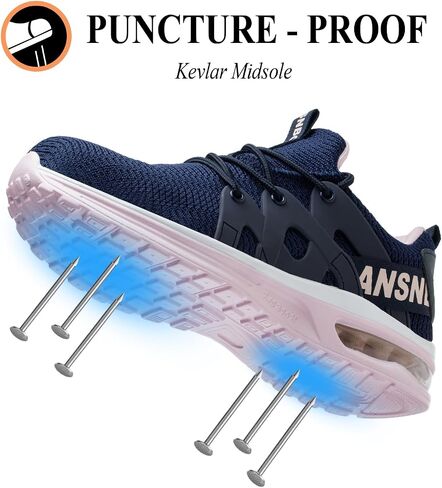 Steel Toe Shoes for Women Indestructible Safety Work Shoes Air Cushion Lightweight Breathable Utility Sneakers Puncture Proof Slip Resistant Composite Toe Footwear in Saudi Arabia