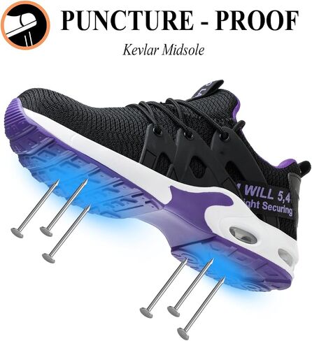 Steel Toe Shoes for Women Indestructible Safety Work Shoes Air Cushion Lightweight Breathable Utility Sneakers Puncture Proof Slip Resistant Composite Toe Footwear in Saudi Arabia