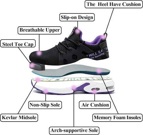Steel Toe Shoes for Women Indestructible Safety Work Shoes Air Cushion Lightweight Breathable Utility Sneakers Puncture Proof Slip Resistant Composite Toe Footwear in Saudi Arabia