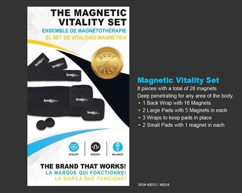 Full Body Magnetic Vitality Set for Back, Head, Wrist, Knee, Elbow, Ankle to Support, Relieve Discomfort, Improve Circulation - Eight-Piece Set with Magnetic Pads and Velcro Straps (Small/Medium - waist up to 36") in Kuwait