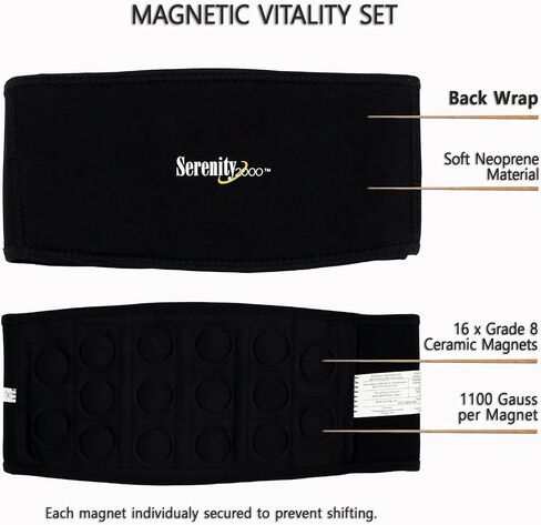 Full Body Magnetic Vitality Set for Back, Head, Wrist, Knee, Elbow, Ankle to Support, Relieve Discomfort, Improve Circulation - Eight-Piece Set with Magnetic Pads and Velcro Straps (Small/Medium - waist up to 36") in Kuwait