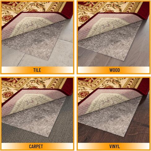 Ottomanson 8' x 9' Non-Slip Rug Pad Gripper 1/4 Inch Thick Dual Surface Felt + Rubber Gripper - Safe for All Floors, Brown in Saudi Arabia