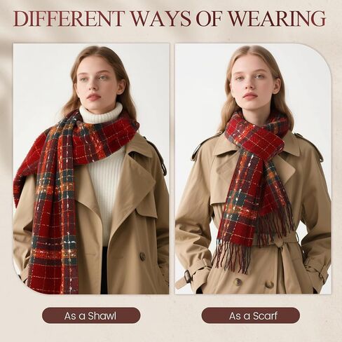 Womens Winter Scarf, Cashmere Feel Plaid Scarfs for Women, Soft Pashmina Shawls and Wraps, Long Blanket Scarf in Saudi Arabia