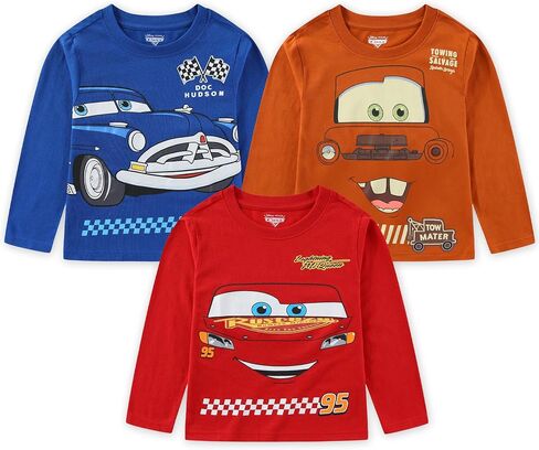 سيارات ديزني Lightning McQueen Boys 3 قميص طويل الأكمام للطفل والأطفال الكبار in Saudi Arabia