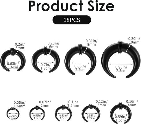 18 PCS أكريليك الحاجز Pincher Tapers C شكل حدوث حدوث حصان بوفالو حلقات نماذج ، طقم تمدد الأذن الأنف ، الحجم من 14 جم إلى 00G in Kuwait