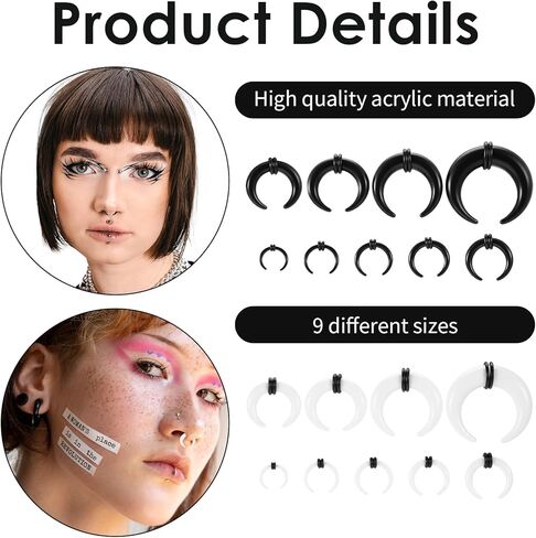 18 PCS أكريليك الحاجز Pincher Tapers C شكل حدوث حدوث حصان بوفالو حلقات نماذج ، طقم تمدد الأذن الأنف ، الحجم من 14 جم إلى 00G in Kuwait
