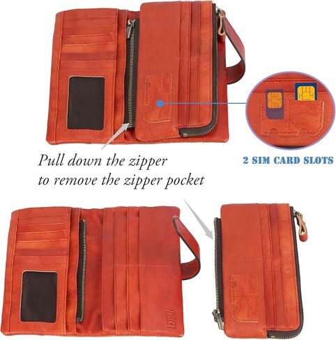 RFID Blocking Genuine Leather Wallet Vintage Hand Rubbing Organizer with Clasp Closure (Red) in Saudi Arabia