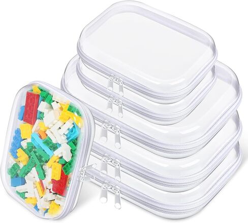 6 Pcs Clear Hard Zipper Case Hard-Sided Premium Storage Case Plastic Clear Hard Shell Zipper Pouch Portable Travel Organizer Box for Travel Building Blocks Puzzles Cosmetics Makeup Supplies (White) in Kuwait