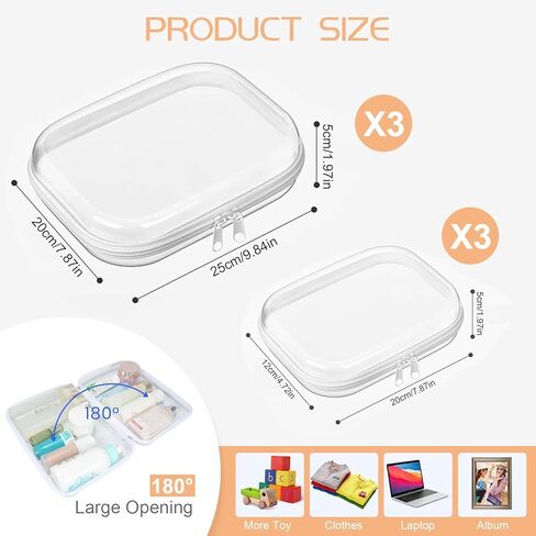 6 Pcs Clear Hard Zipper Case Hard-Sided Premium Storage Case Plastic Clear Hard Shell Zipper Pouch Portable Travel Organizer Box for Travel Building Blocks Puzzles Cosmetics Makeup Supplies (White) in Kuwait