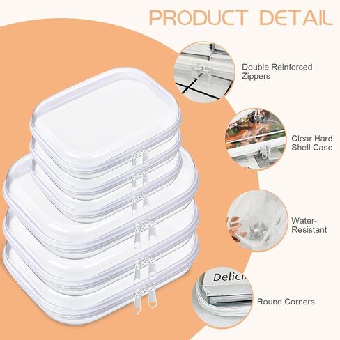 6 Pcs Clear Hard Zipper Case Hard-Sided Premium Storage Case Plastic Clear Hard Shell Zipper Pouch Portable Travel Organizer Box for Travel Building Blocks Puzzles Cosmetics Makeup Supplies (White) in Kuwait