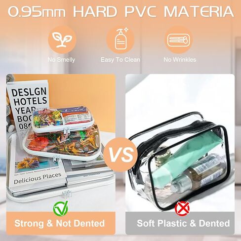 6 Pcs Clear Hard Zipper Case Hard-Sided Premium Storage Case Plastic Clear Hard Shell Zipper Pouch Portable Travel Organizer Box for Travel Building Blocks Puzzles Cosmetics Makeup Supplies (White) in Kuwait