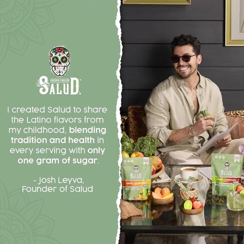Salud 2-in-1 Greens Powder + Superfood Drink Mix Packets, 20+ Fruits and Veggies, Probiotics, Prebiotics, Supports Digestive Health, Bloating Relief, Vegan, Peach Mango (15 Servings) in Saudi Arabia