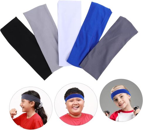 5pcs Elastic Moisture Wicking Hairbands for Youth Boys Suitable for Football Basketball and Outdoor Activities Snug Fit Stylish Design in Saudi Arabia