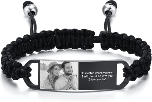 سوار صور مخصص مخصص للرجال ، هدايا مخصصة له ، صورة مخصصة ، اسم نص محفور معرف الفولاذ المقاوم للصدأ معرف المجوهرات المعصم in Kuwait