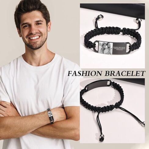 سوار صور مخصص مخصص للرجال ، هدايا مخصصة له ، صورة مخصصة ، اسم نص محفور معرف الفولاذ المقاوم للصدأ معرف المجوهرات المعصم in Kuwait