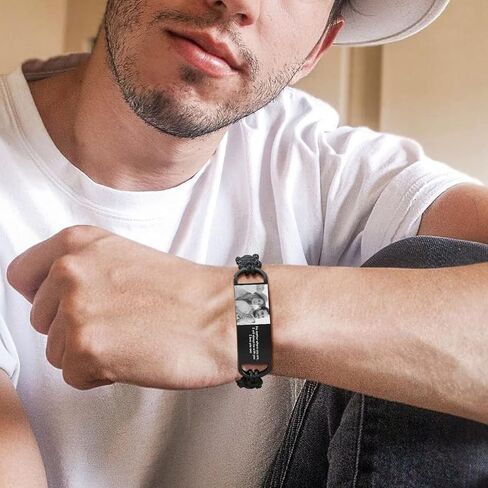 سوار صور مخصص مخصص للرجال ، هدايا مخصصة له ، صورة مخصصة ، اسم نص محفور معرف الفولاذ المقاوم للصدأ معرف المجوهرات المعصم in Kuwait