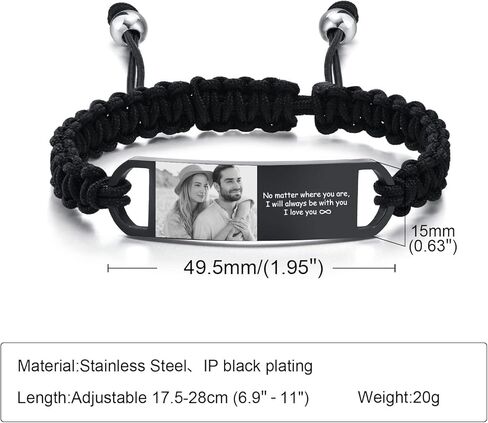 سوار صور مخصص مخصص للرجال ، هدايا مخصصة له ، صورة مخصصة ، اسم نص محفور معرف الفولاذ المقاوم للصدأ معرف المجوهرات المعصم in Kuwait