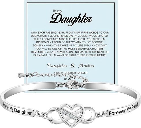 To My Daughter-Infinity Forever Love Heart Bracelet, Always My Daughter Forever My Friend Stainless Steel Engraved Bangle Bracelets From Mom Cubic Zirconia Adjustable Inspirational Gift Jewelry in Kuwait