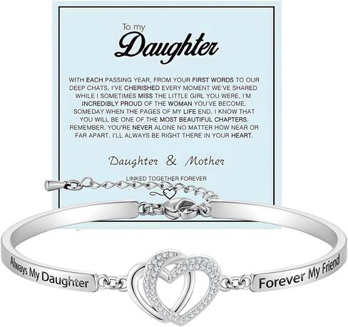 To My Daughter-Infinity Forever Love Heart Bracelet, Always My Daughter Forever My Friend Stainless Steel Engraved Bangle Bracelets From Mom Cubic Zirconia Adjustable Inspirational Gift Jewelry in Kuwait