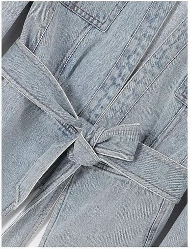 Women’S Casual Cropped Jacket With Detachable Belt And Tie Waist V-Neck Zipper Closure Stylish Denim Outerwear in Saudi Arabia